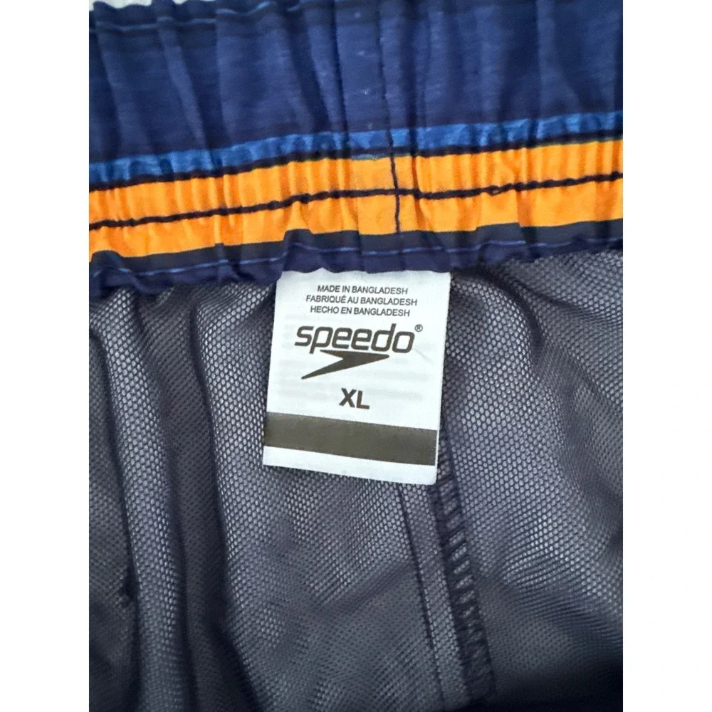 Speedo Mens XL Swim Trunks Blue Striped Board Shorts Mesh Liner 7784576